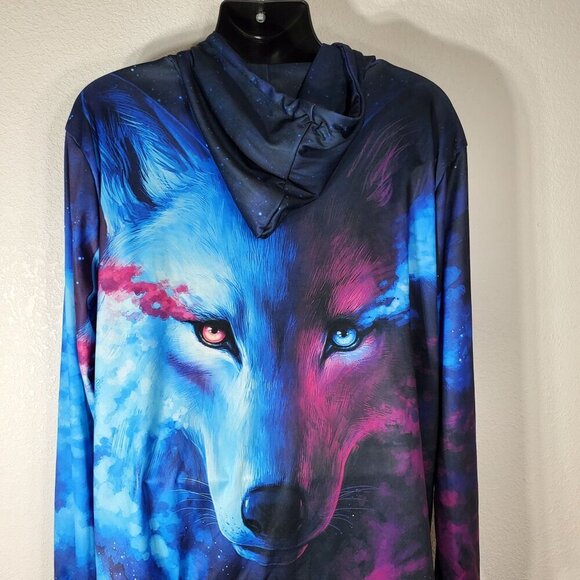Wolf Galaxy Graphic Hoodie 4XL Unisex Pullover Drawstring Hood Polyester Blend - Picture 4 of 8